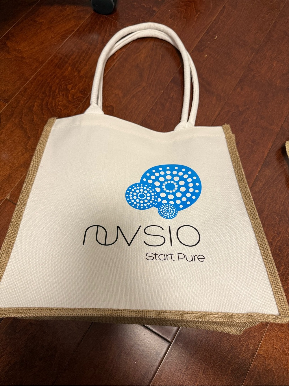 White Canvas Tote Bag with Blue Logo